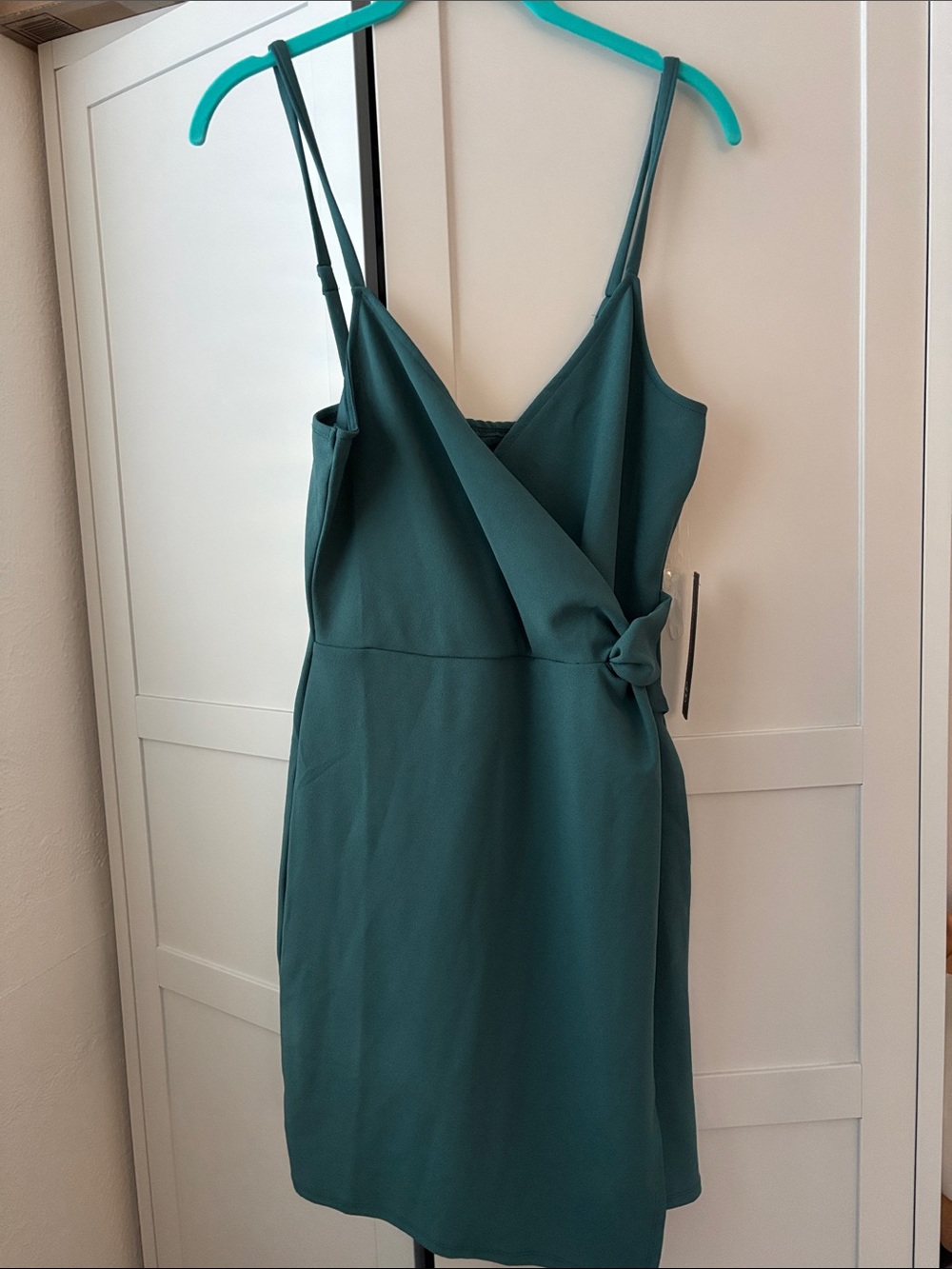 As U Wish Teal Wrap-Front Mini Dress